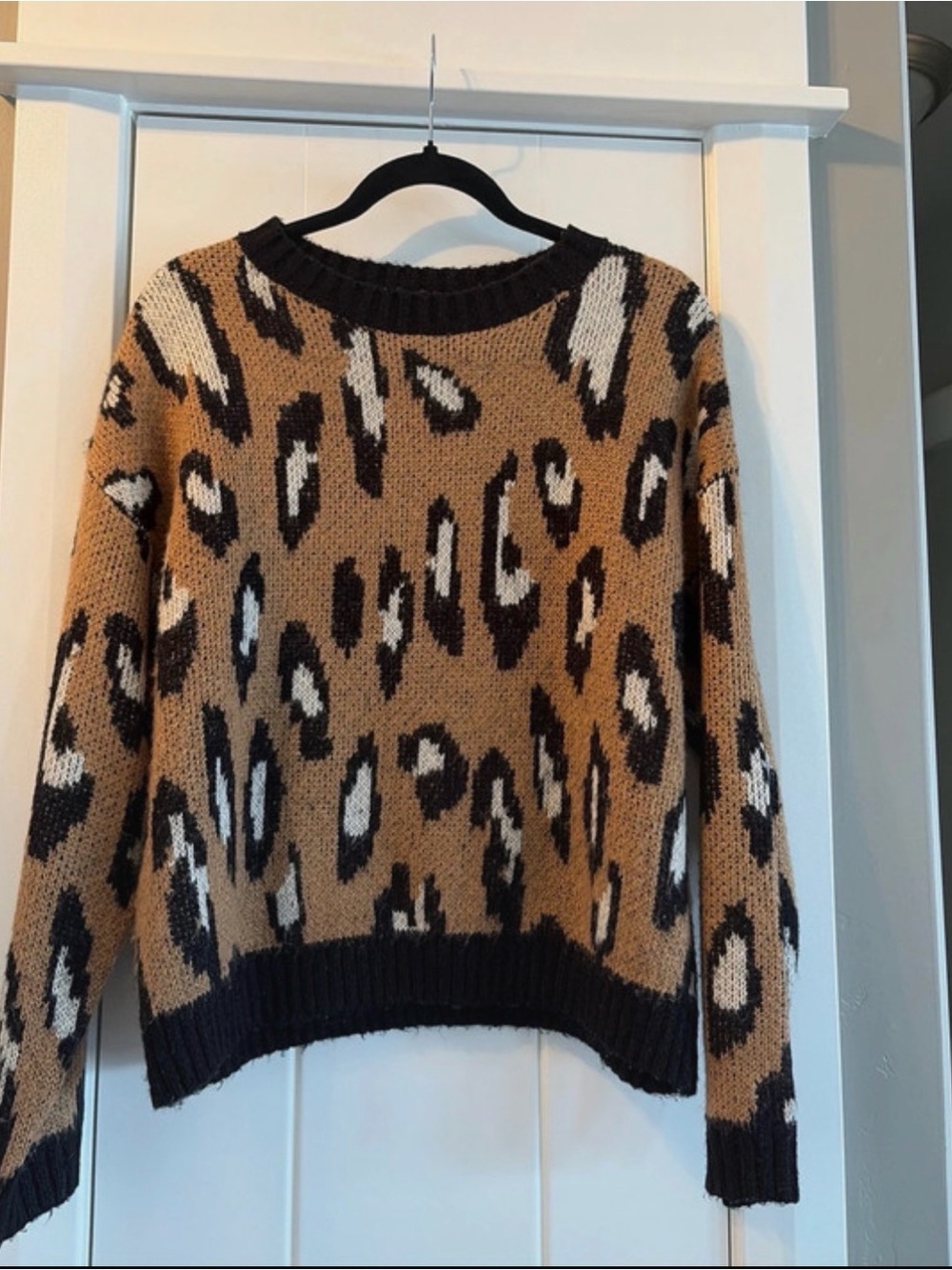 MINKPINK Leopard-Print Crewneck Sweater in Brown, Black & Cream